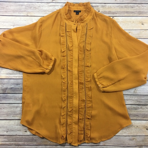 Ann Taylor, burnt orange ruffle front button down - Picture 1 of 6